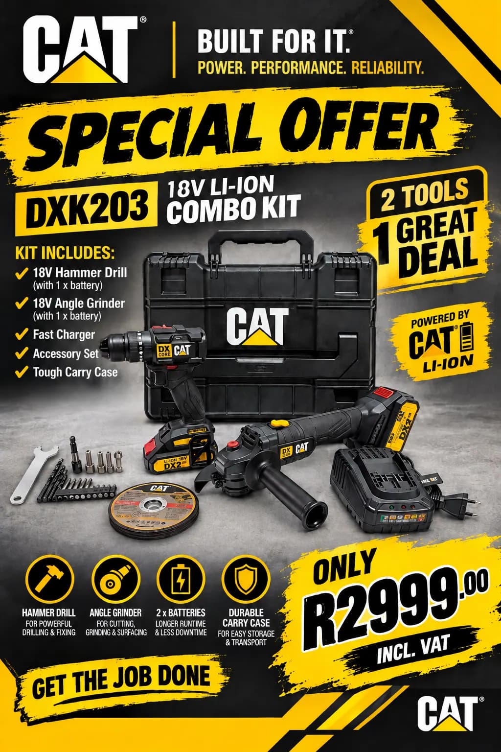 Caterpillar Drill and Grinder COMBO  18V Li-Ion