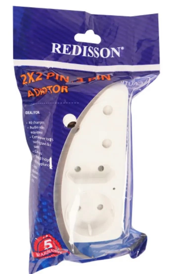 Redisson 3-Way Wall Adaptor (2x2-Pin + 1x3-Pin) - White