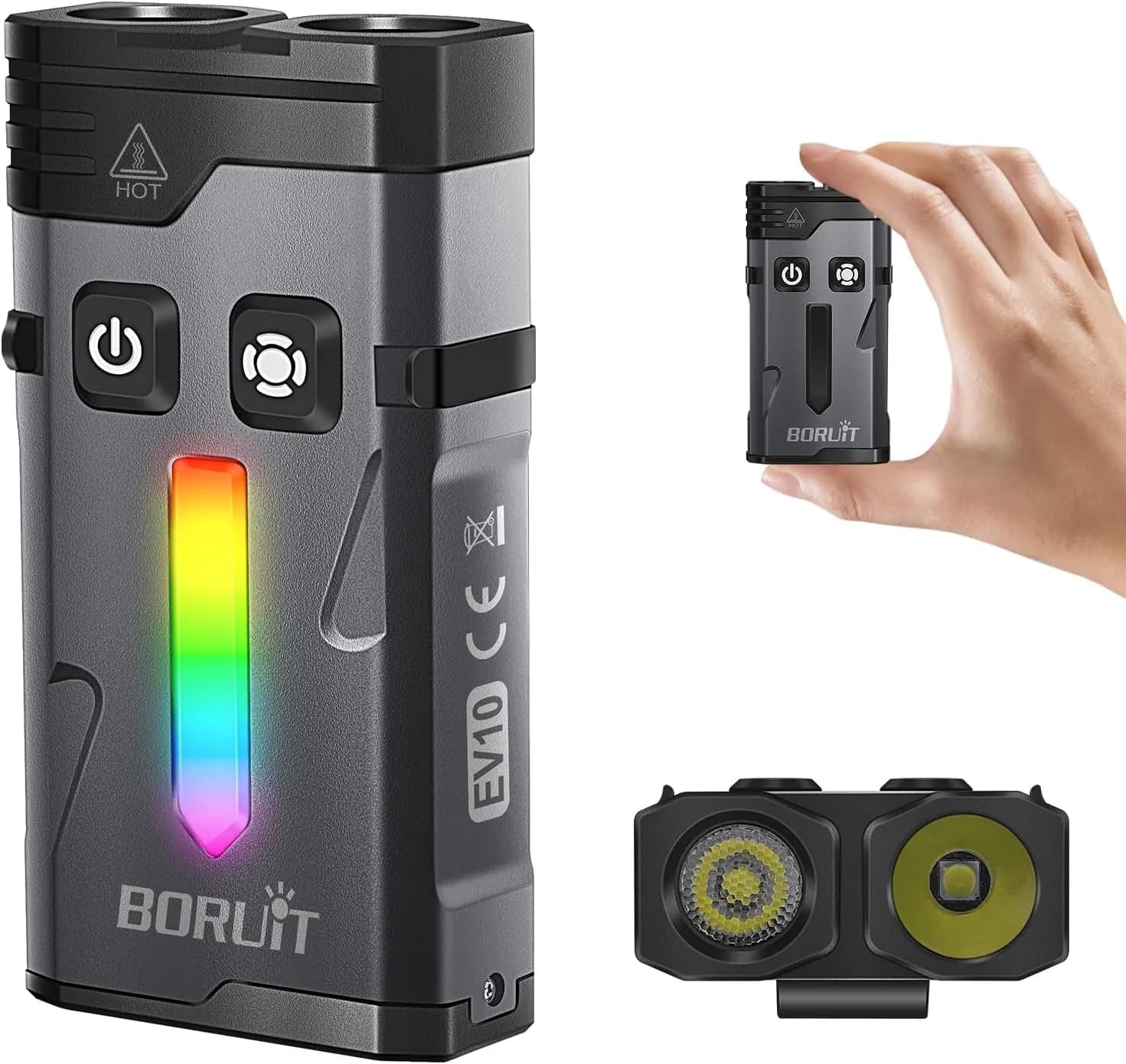 BORUIT EV10 - Small Rechargeable Flashlight with Spot and Flood Light