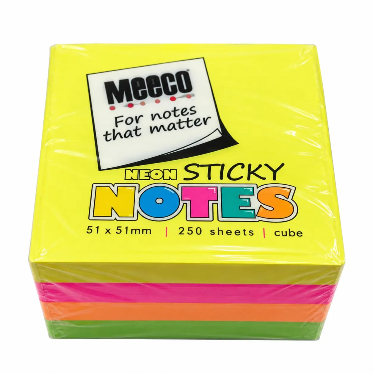 Meeco Neon Sticky Notes Cube 51 x 51mm – 400 Sheets