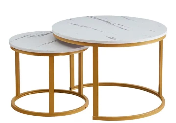 Medium Nesting Coffee Table White & Gold 2 Piece