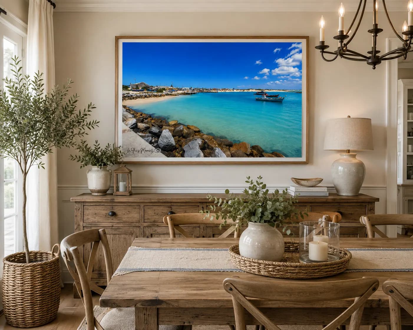 Turquoise Coastal Escape – Beach House Seascape A1 canvas
