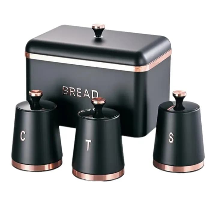 Bread bin with canister set  - set of 4 (BLACK)