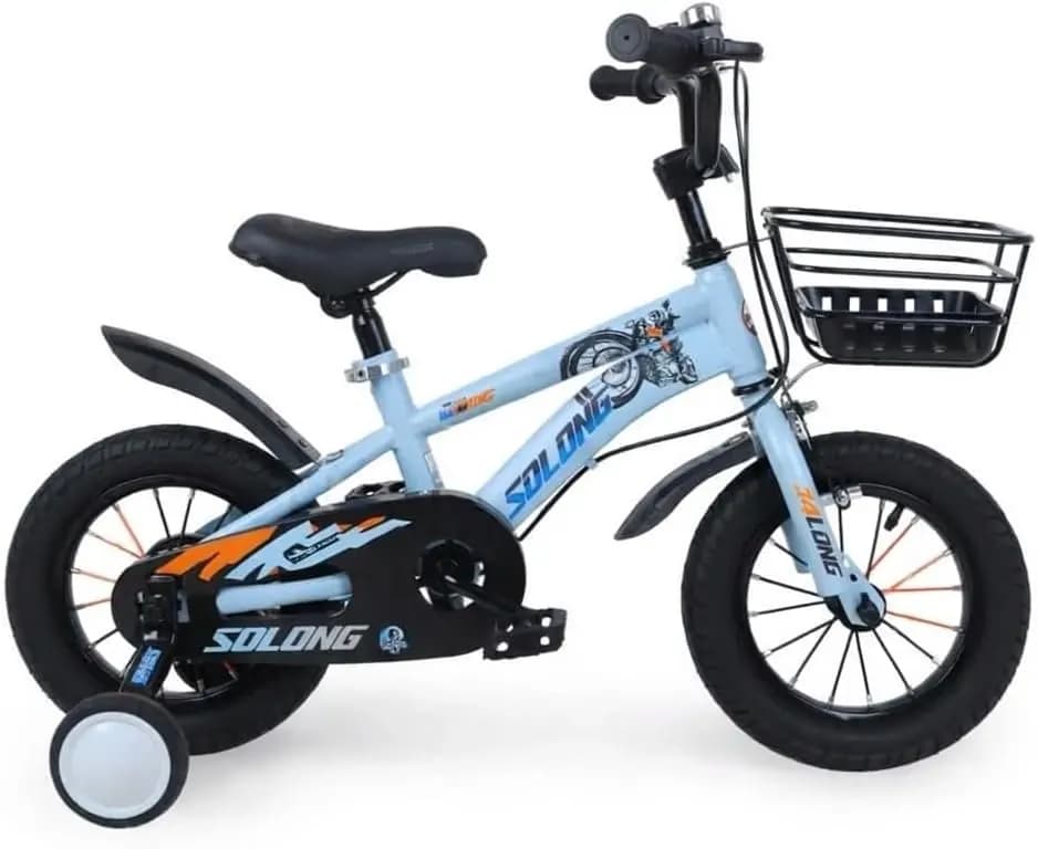 Kids Bicycle with Training Wheels and Front Basket, 14 inch