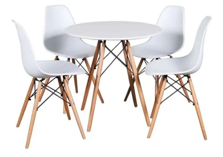 5 Pieces Of Nordic Style Eames Chairs With Round Table Dining Set - White