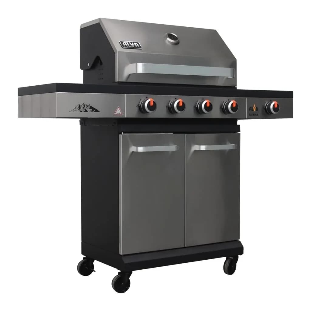 Sierra 4-Burner BBQ With Side Burner – Stainless Steel / Black + FREE TOOL SET