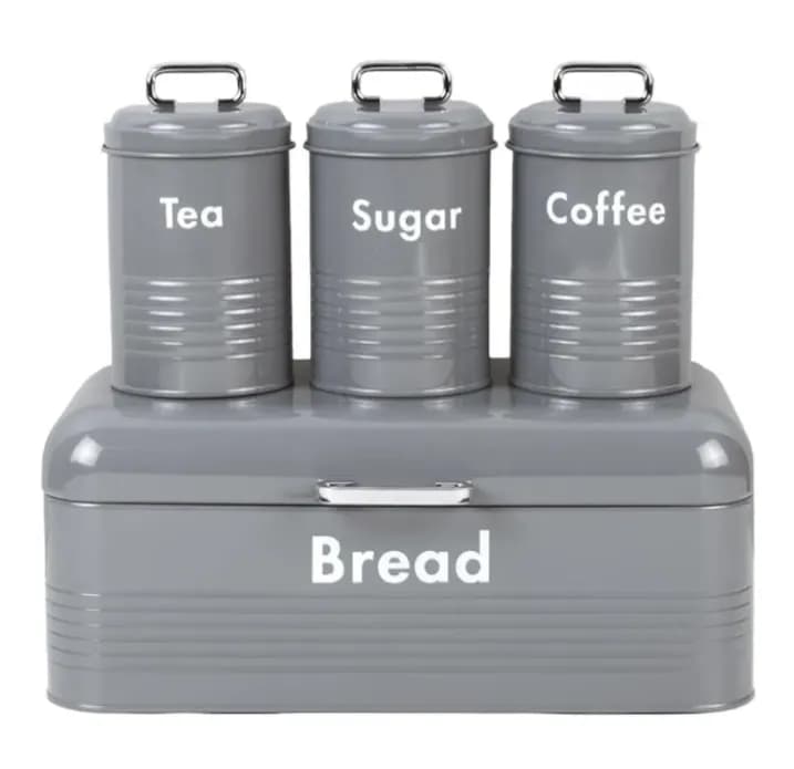 4pc Breadbin & Canister Set - Parma Collection (Gloss Grey