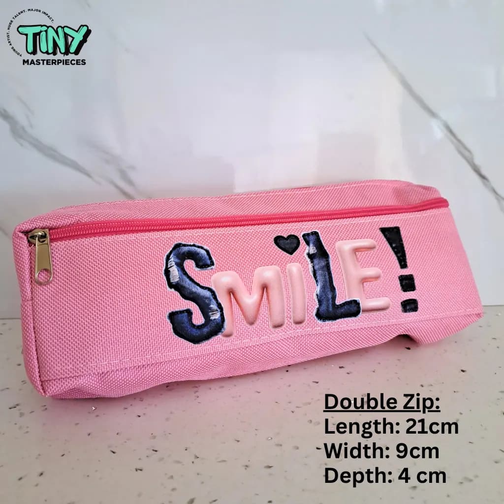 Tiny Masterpieces Smile Pink Denim Patchwork Pencil Bag