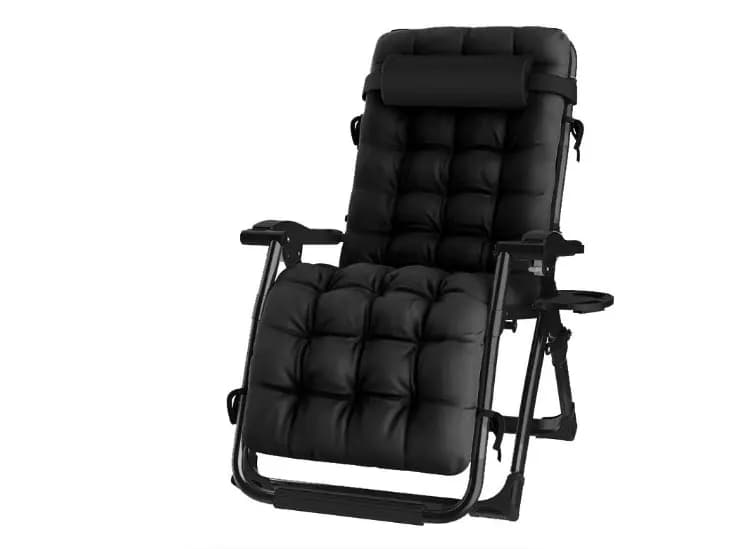 Foldable Deck Chair Recliner Lounger Chair With Detachable Cushion: Black- Brown-Grey