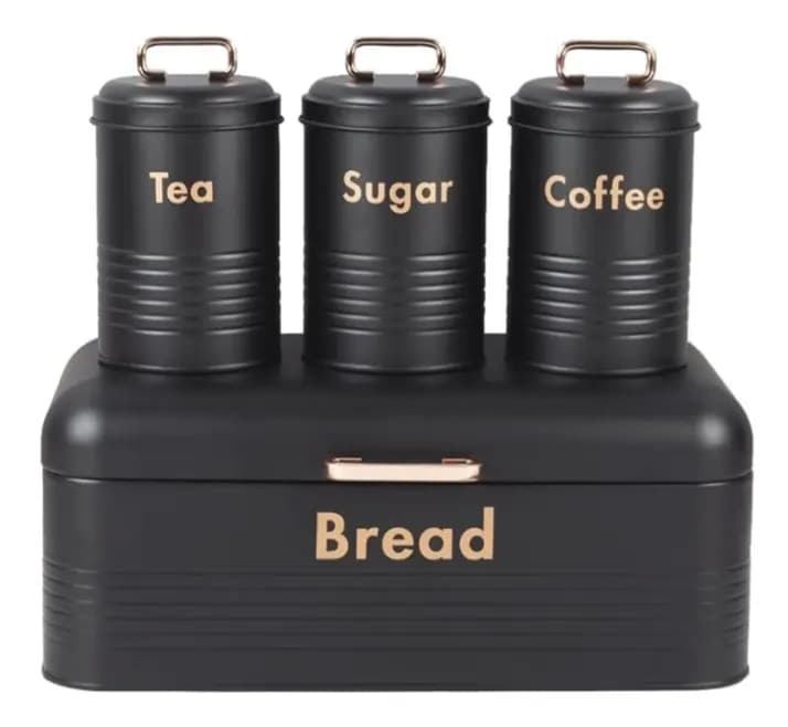 4pc Breadbin & Canister Set - Parma Collection (Matte Black)