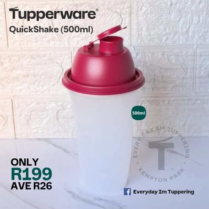 Tupperware Quick Shake 500ml – Dark Red with Dark Vineyard Lid & Pink Blending Wheel