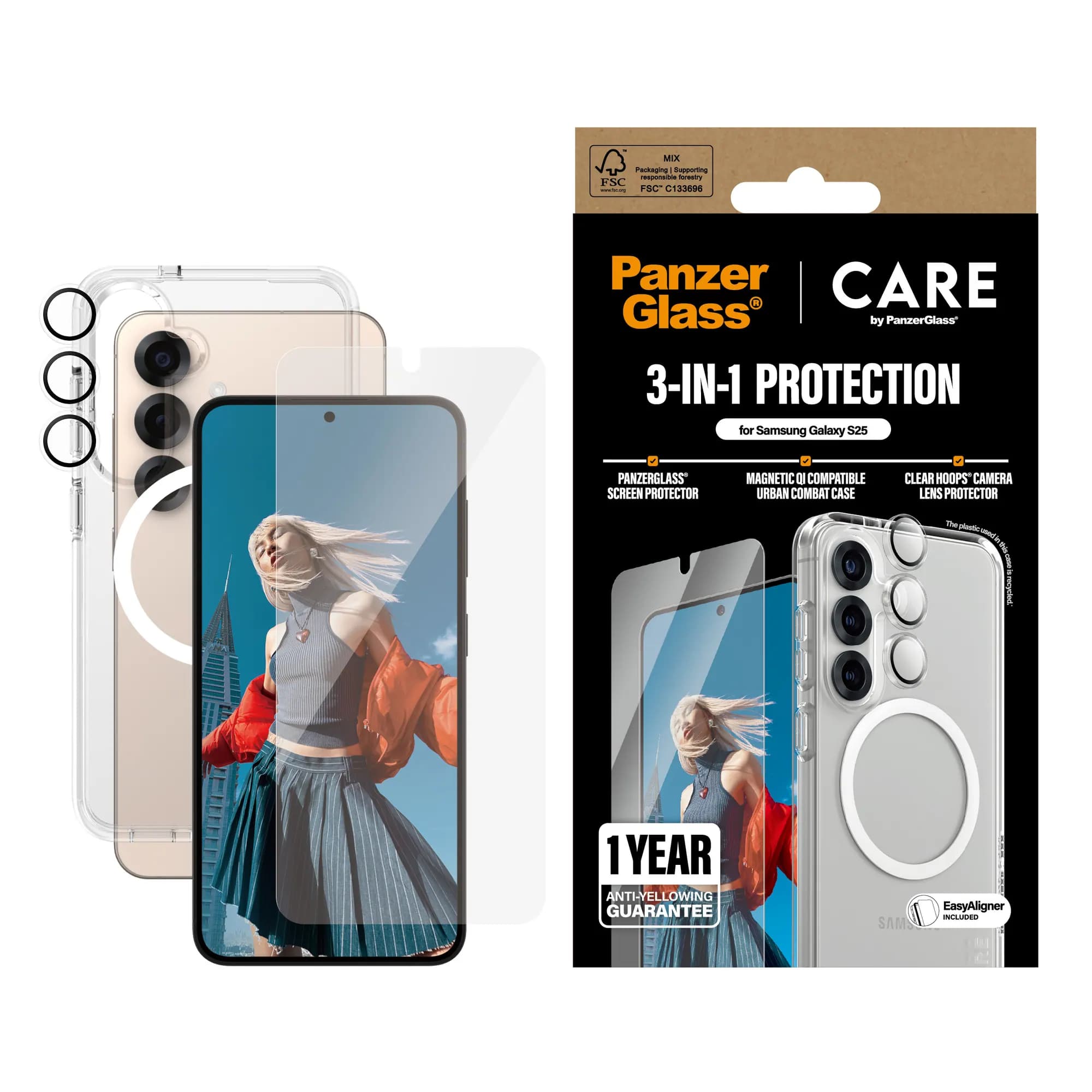 CARE by PanzerGlass 3-in-1 Bundle Compatible Samsung Galaxy S25