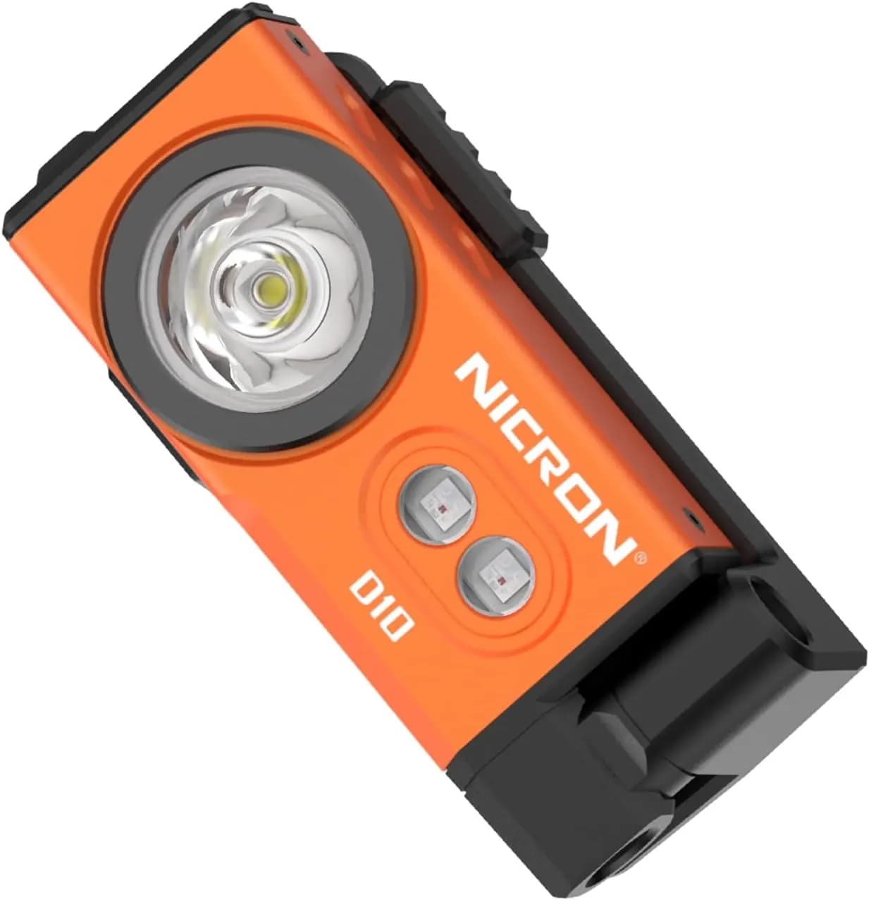 NICRON D10 - Rechargeable Mini Headlamp, 500 High Lumen, Every-Day Carry Flashlight with Magnet 360° Rotation, RGB&UV Lights (Orange)