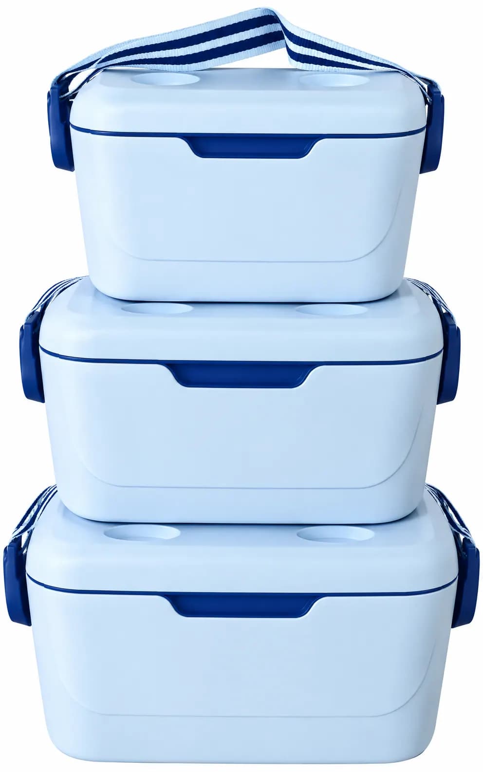 3 piece retro cooler box, 20l , 12l, 6 l with carry handles (Blue)