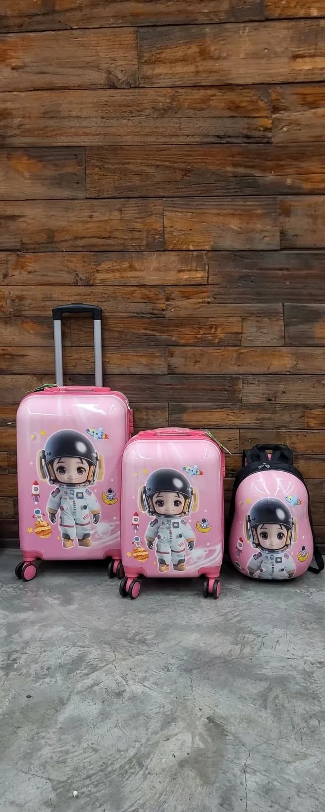 Brand: Generic Kids Trolley Travel Luggage Bags-Set of 3-Cartoon Character (Pink)
