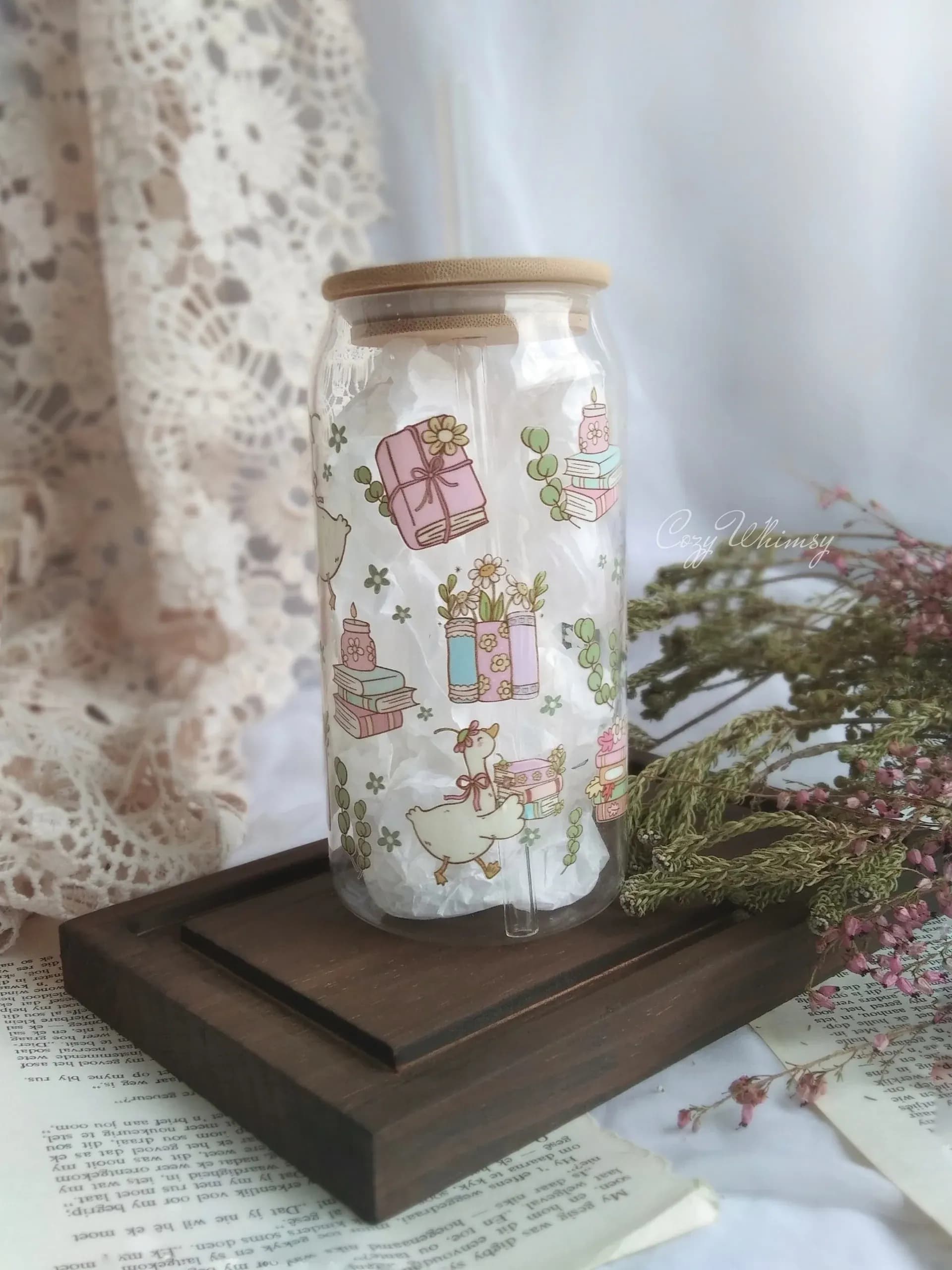 Goose & Books Glass Jar