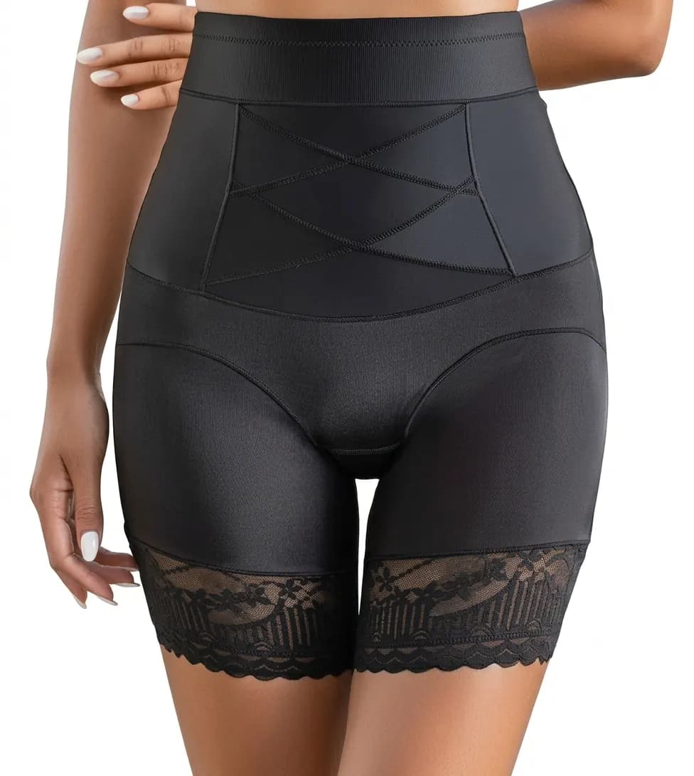 High Waist Tummy Control Shaping Shorts with Lace Trim. Size XL