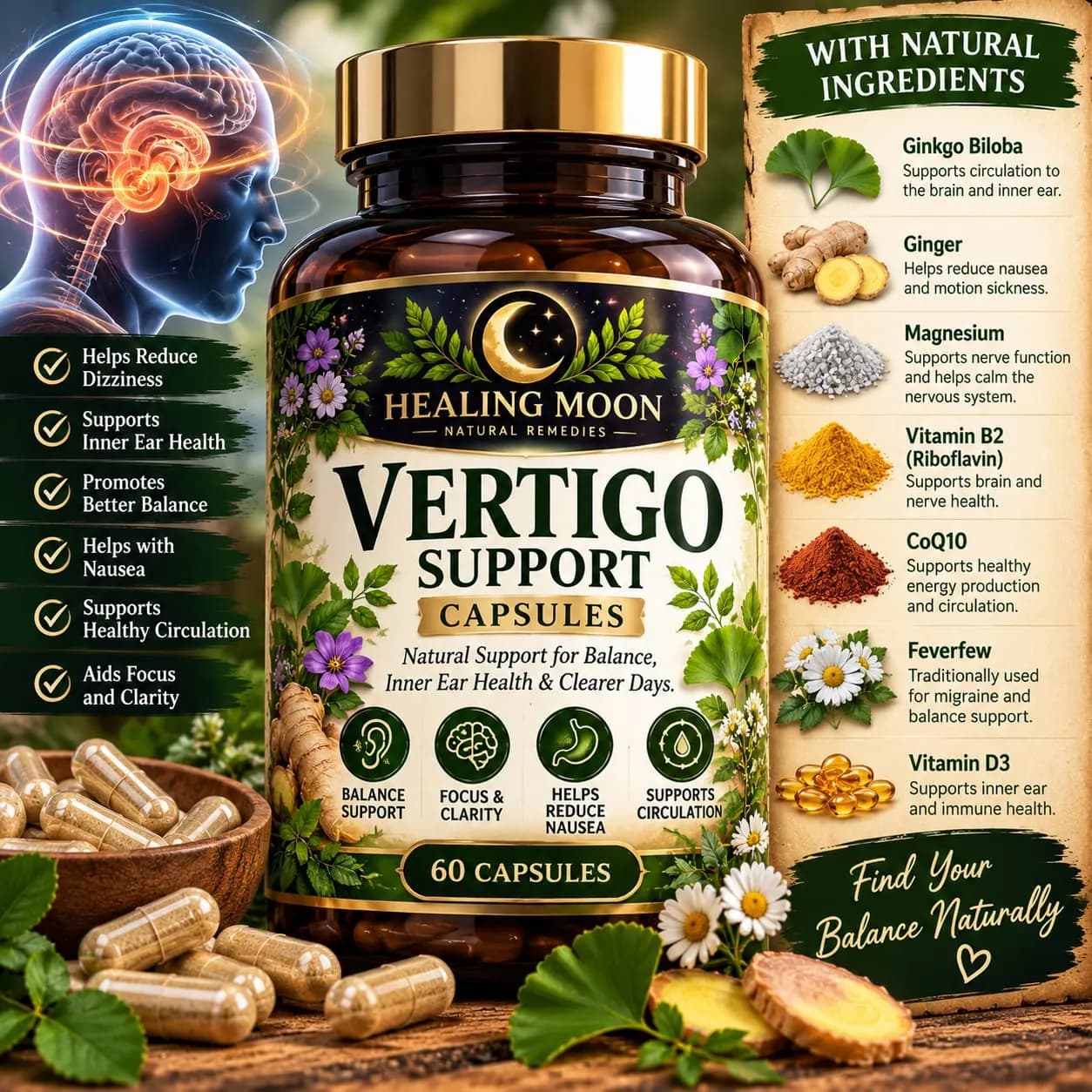 Healing Moon Vertigo Support (60Capsules)