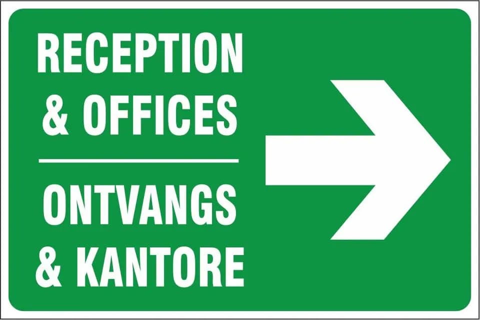 Reception And Offices To The Right Sign 290x290 On ABS
