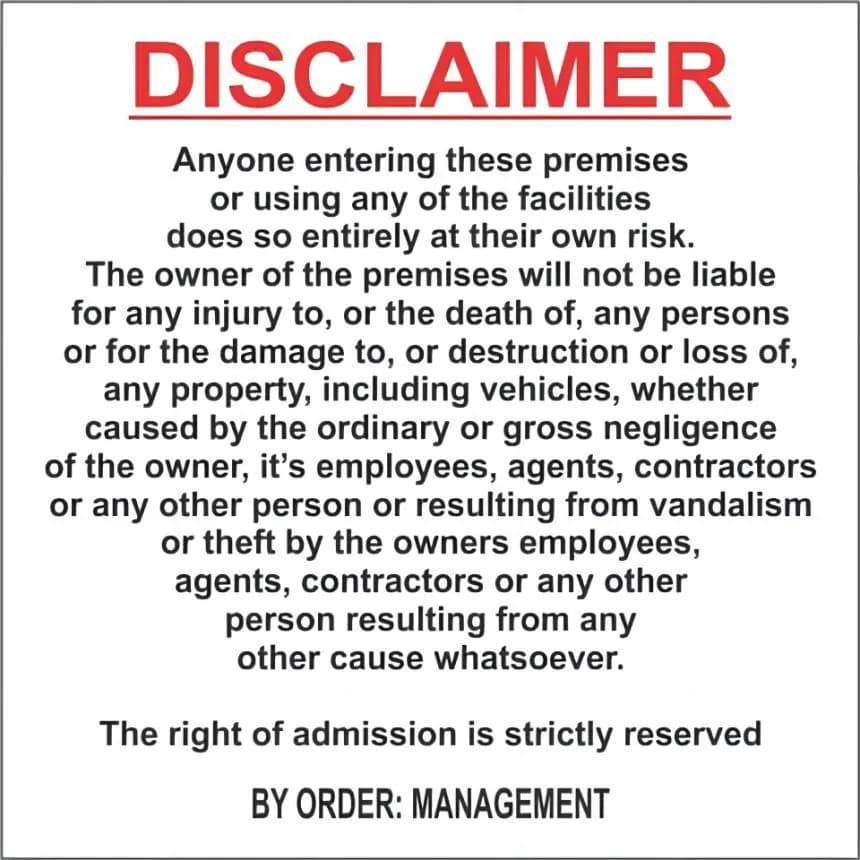 Disclaimer Notice Sign On Abs 440x440 Disclaimer Notice Sign On Abs