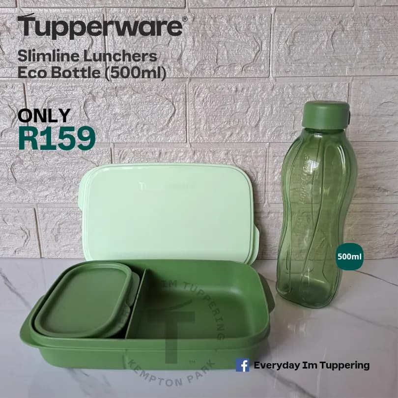 Tupperware Slimline Luncher with Eco Bottle (500ml) - green