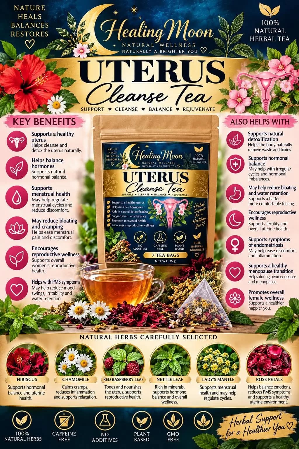 Healing Moon Uterus Cleanse Tea (7 Bags)