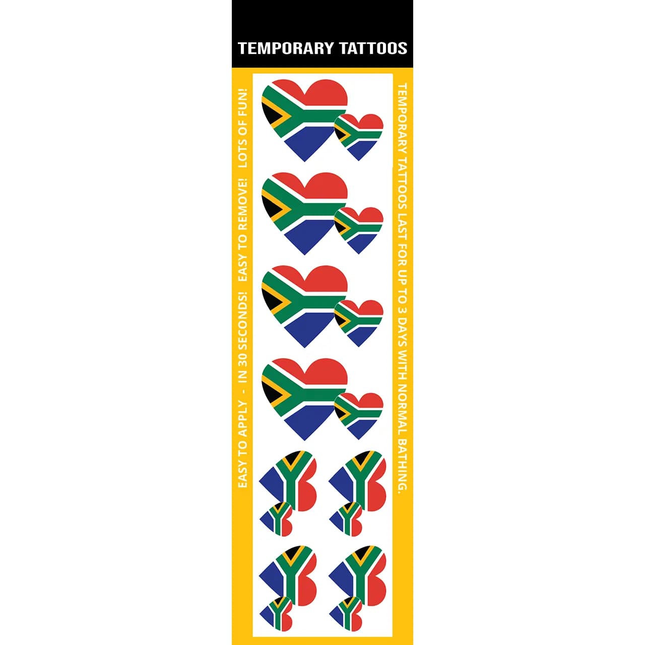 Sa Flag Hearts Temporary Tattoos